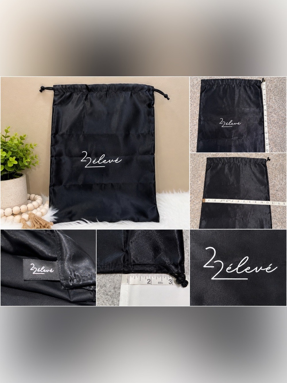 2zelevé Black Satin Drawstring Dust Bag Storage Travel Pouch